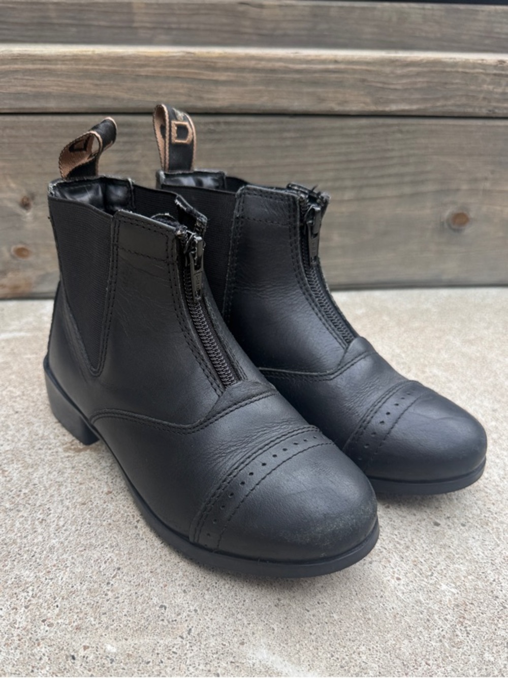 Kids Black Front-Zip Riding Boots